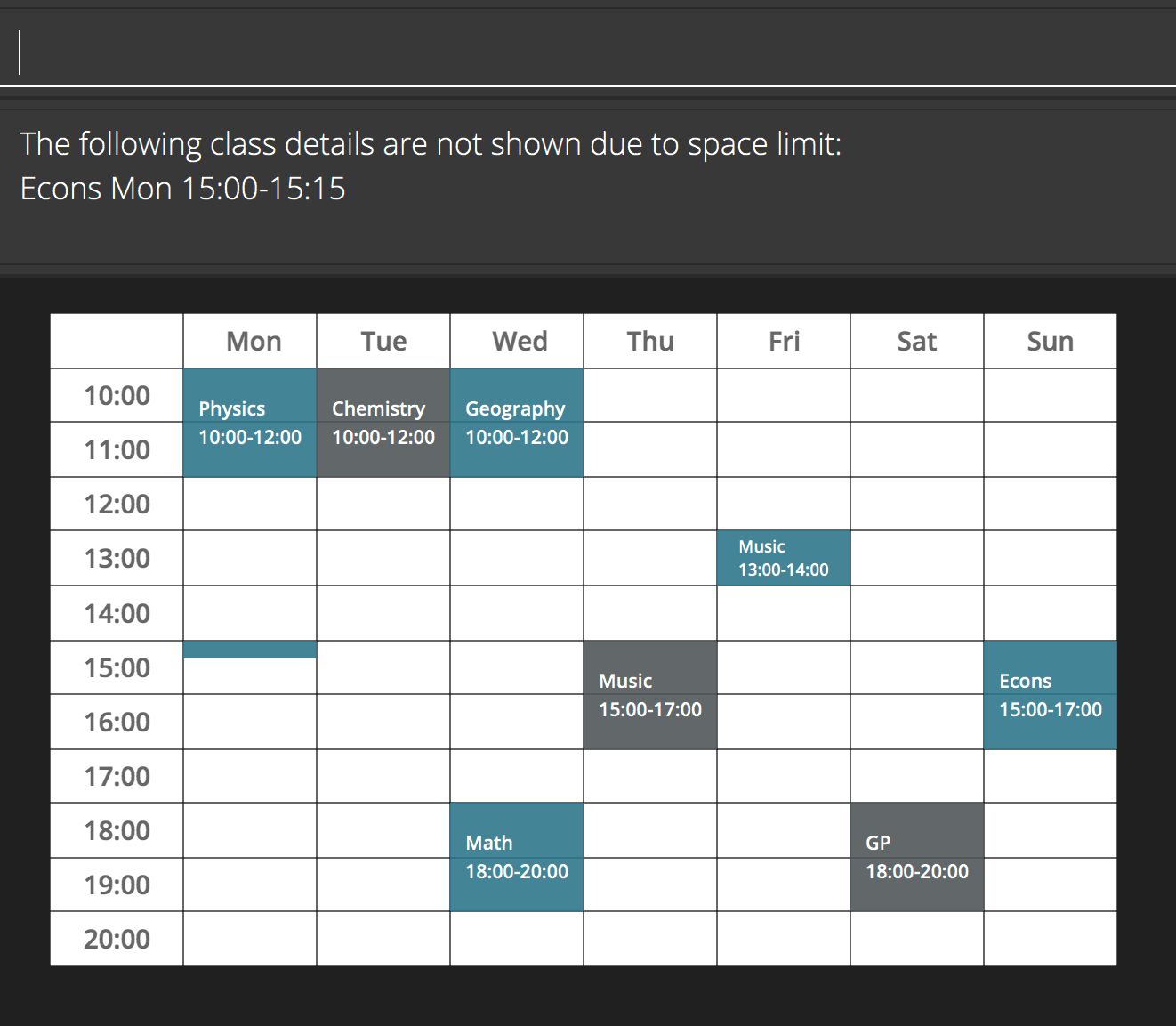 Timetable